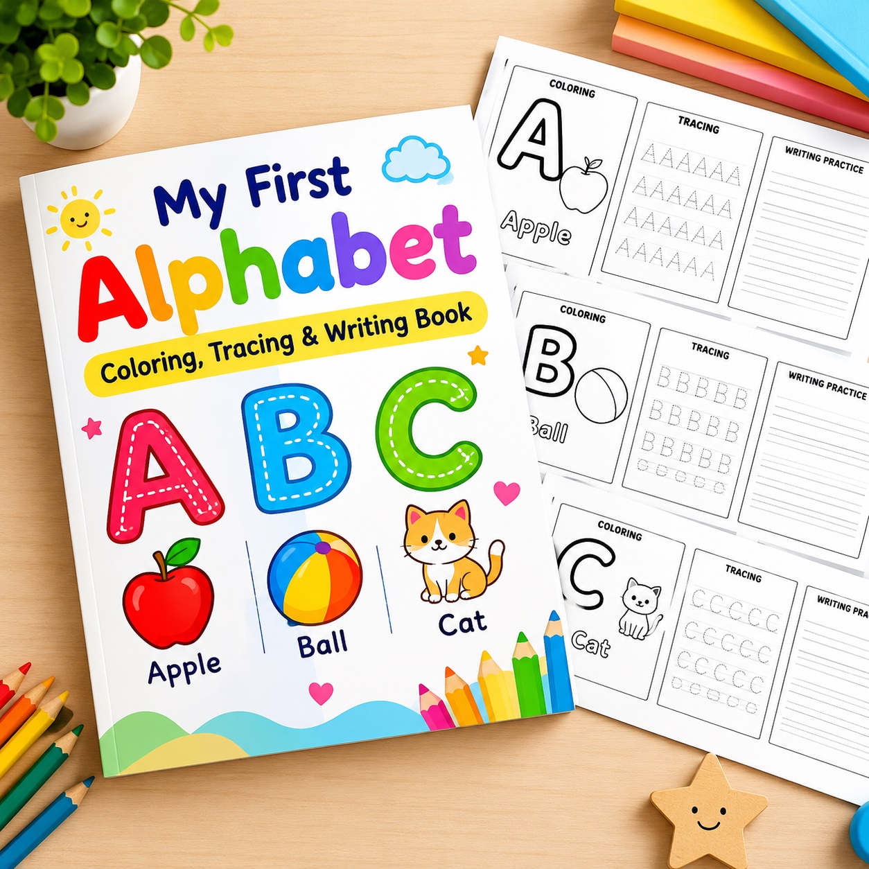 كتاب الحروف الإنجليزية للأطفال – للتلوين والتتبع والكتابة | My First Alphabet Coloring, Tracing & Writing Book