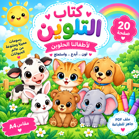 كتاب تلوين الحيوانات للأطفال – 20 صفحة